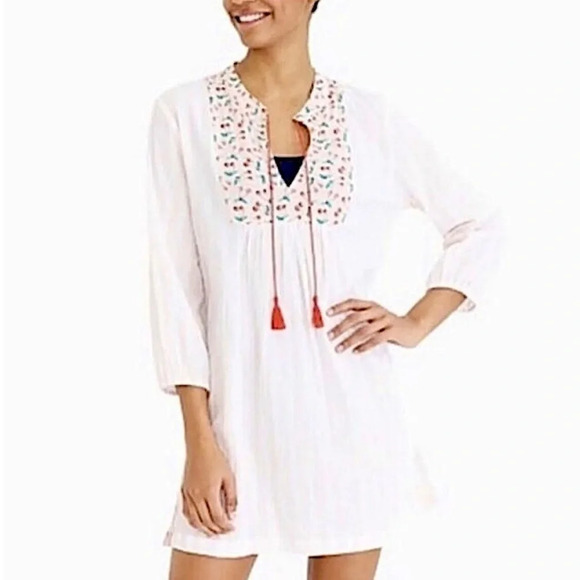 J. Crew Gauzy Striped Cherry Woven Tunic Cover Up Dress in Pink/White Size S - Picture 1 of 11